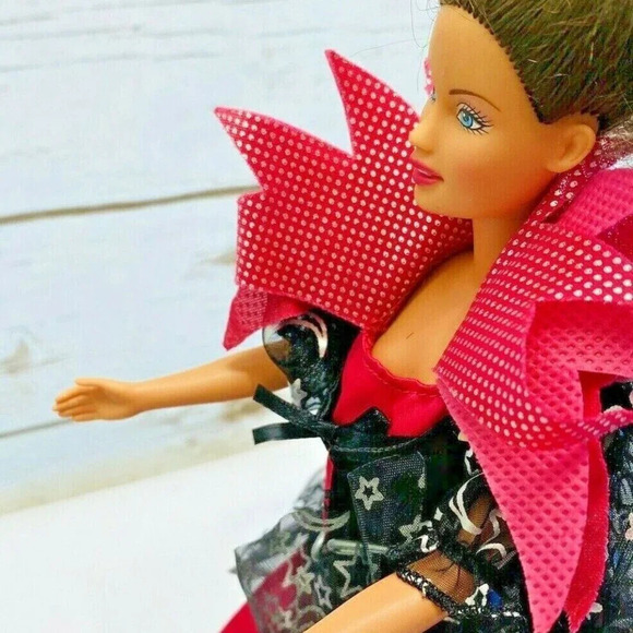 MATTEL BARBIE Doll Brunette Hair Blue Eyes Pink Black Dress 12" Tall - Picture 9 of 13